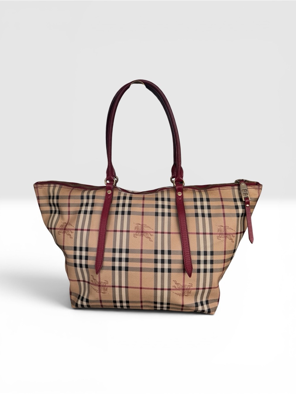 Burberry haymarket Check Tote with Burgundy Leather Handles - Picture 2 of 15